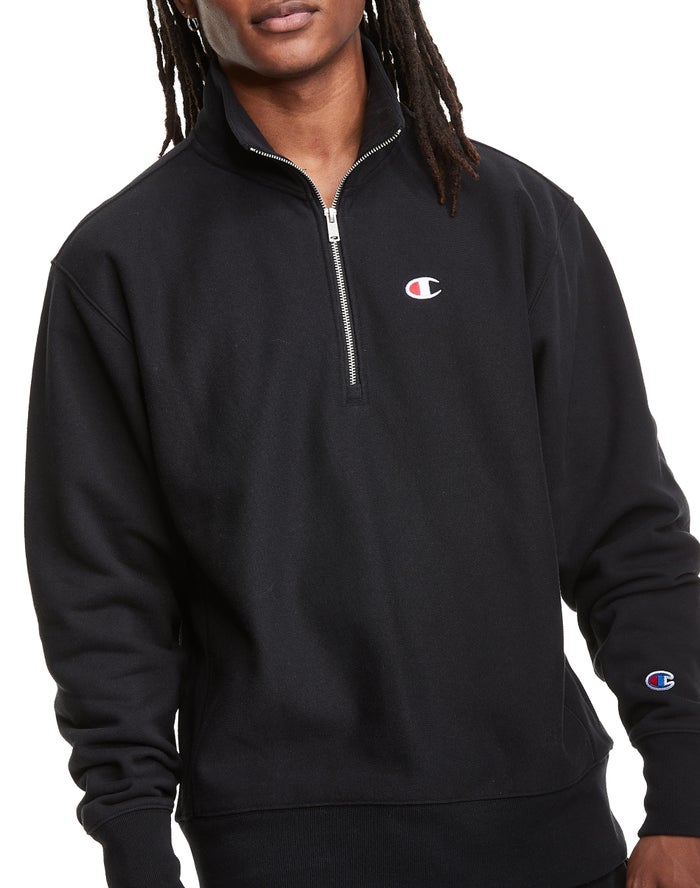 Champion Reverse Weave 1/4 Zip Embroidered C Logo Sweatshirt Heren - Zwart - Belgie 9738JICDF